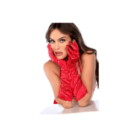 Une paire de gants satinés rouges avec strass - Mapalé